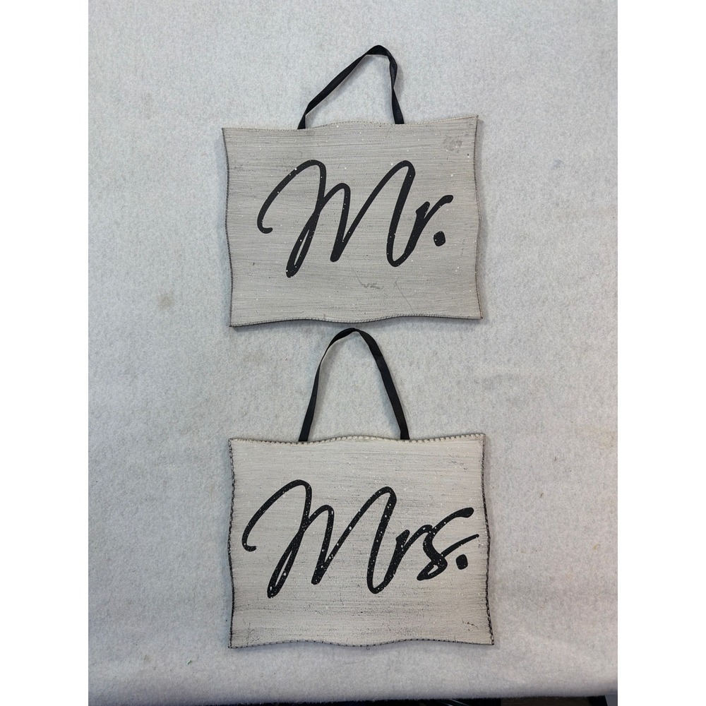 Hobby Lobby Mr and Mrs Wedding Chair Signs Gray Wood Grain Farmhouse Decor Set 2